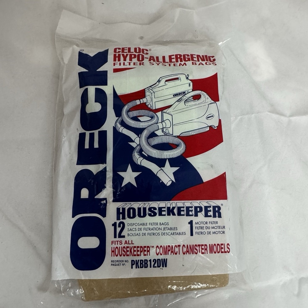 Oreck CELOC HYPO-ALLERGENIC FILTER SYSTEM 12 BAGS PKBB12DW New + 1 Motor Filter
